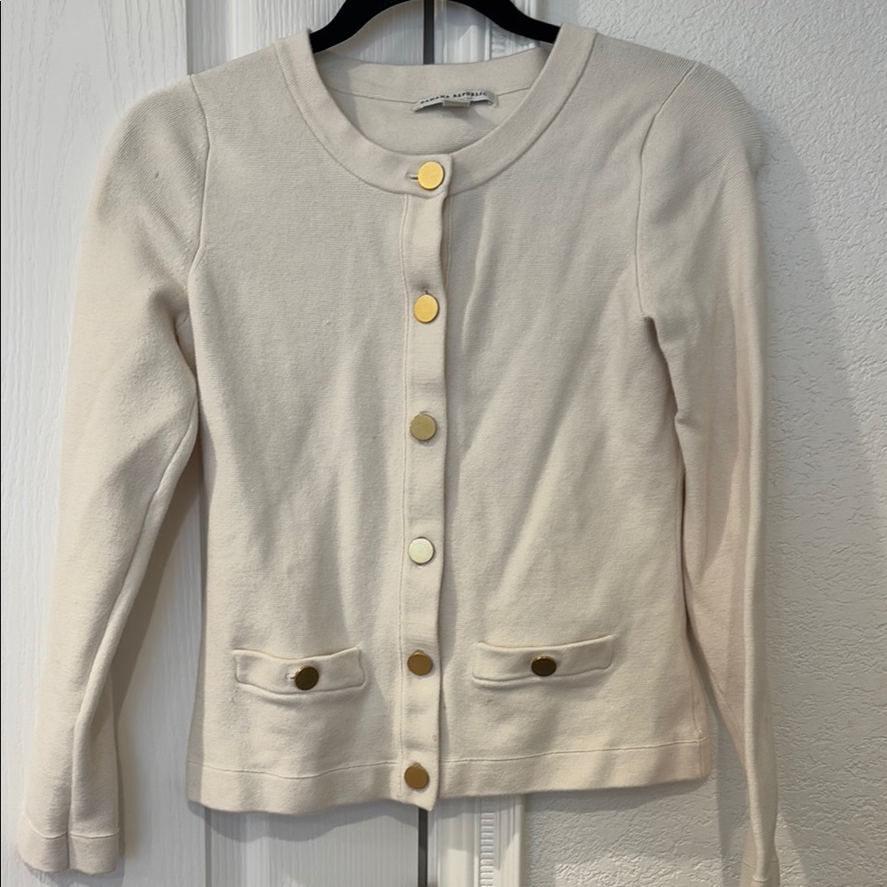 Cream Cardigan with Gold Buttons